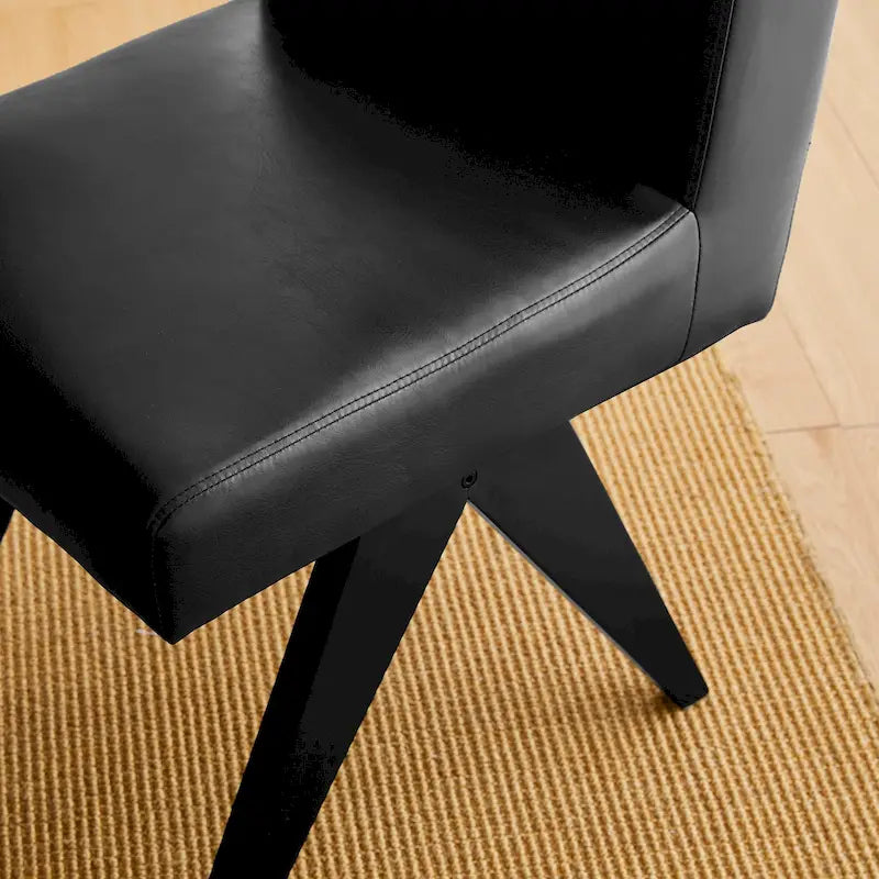 Set of 4 Faux Leather Upholstered Side Dining Chairs with V-Shaped Wood Legs