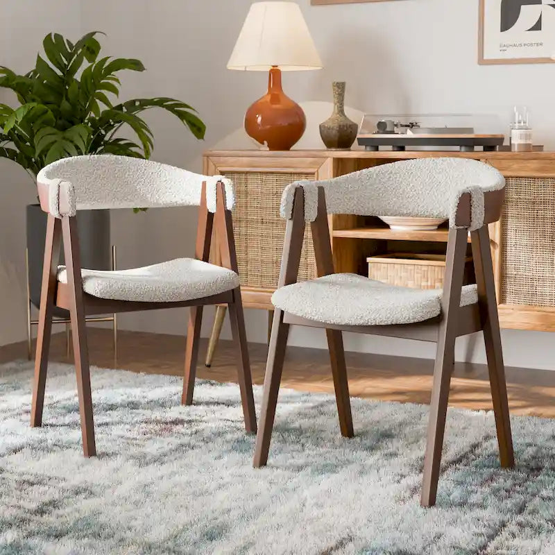 Chaises de salle à manger rembourrées en bouclé mid-century, ensemble de 2