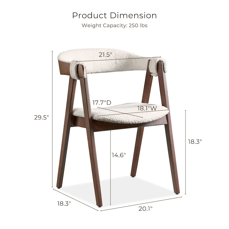 Mid-Century Boucle Upholstered Dining Chairs, Set of 2