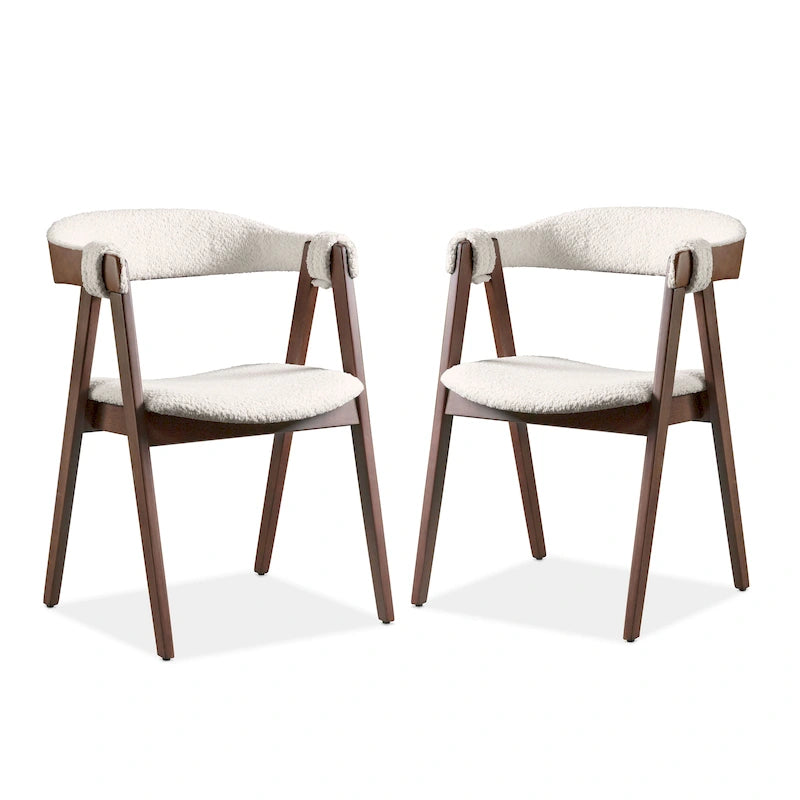 Mid-Century Boucle Upholstered Dining Chairs, Set of 2