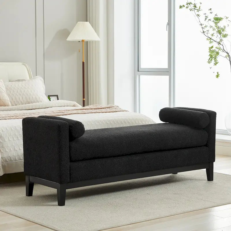 Bedroom Bench with Pillows and Solid Wood Legs for Living Rooms and Entryway