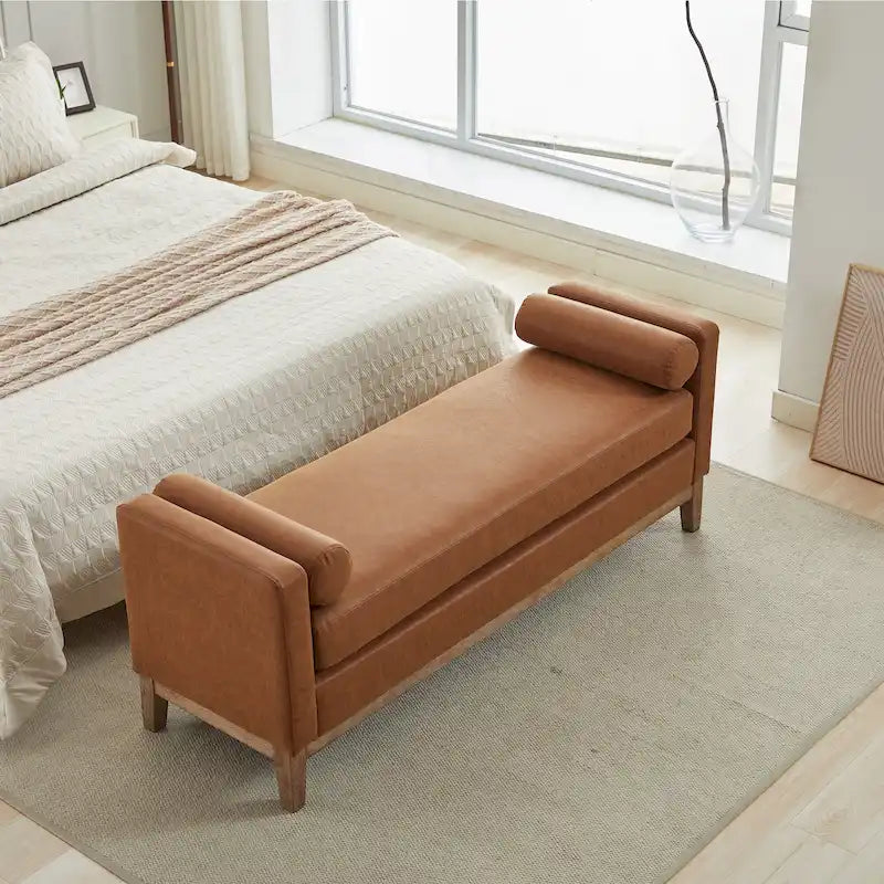 Banc de chambre avec coussins et pieds en bois massif pour le salon et l’entrée