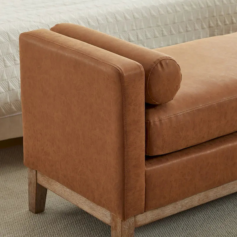 Banc de chambre avec coussins et pieds en bois massif pour le salon et l’entrée