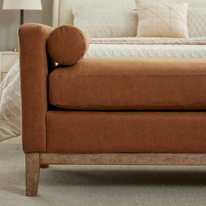 Banc de chambre avec coussins et pieds en bois massif pour le salon et l’entrée