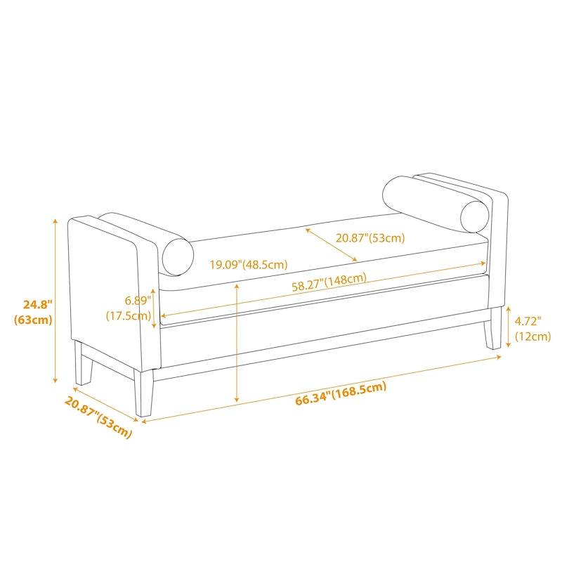 Banc de chambre avec coussins et pieds en bois massif pour le salon et l’entrée