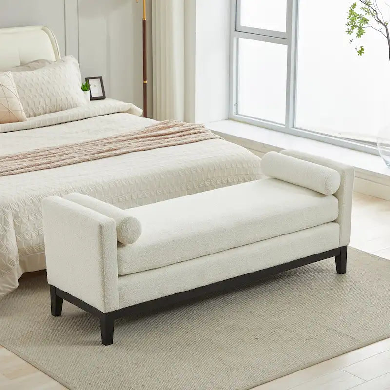 Banc de chambre avec coussins et pieds en bois massif pour le salon et l’entrée