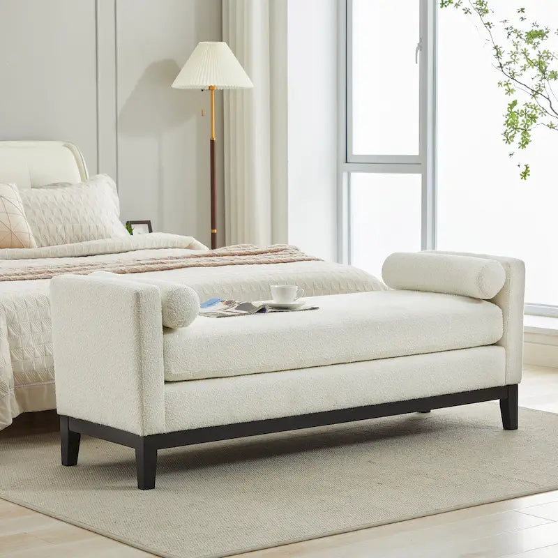 Banc de chambre avec coussins et pieds en bois massif pour le salon et l’entrée