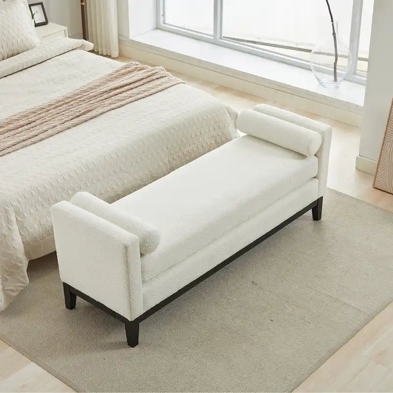 Banc de chambre avec coussins et pieds en bois massif pour le salon et l’entrée