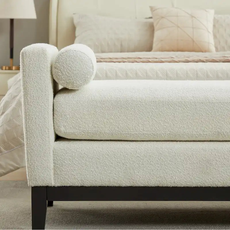 Banc de chambre avec coussins et pieds en bois massif pour le salon et l’entrée