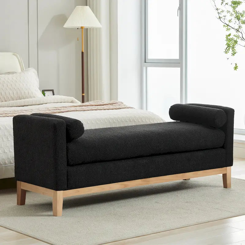 Banc de chambre avec coussins et pieds en bois massif pour le salon et l’entrée