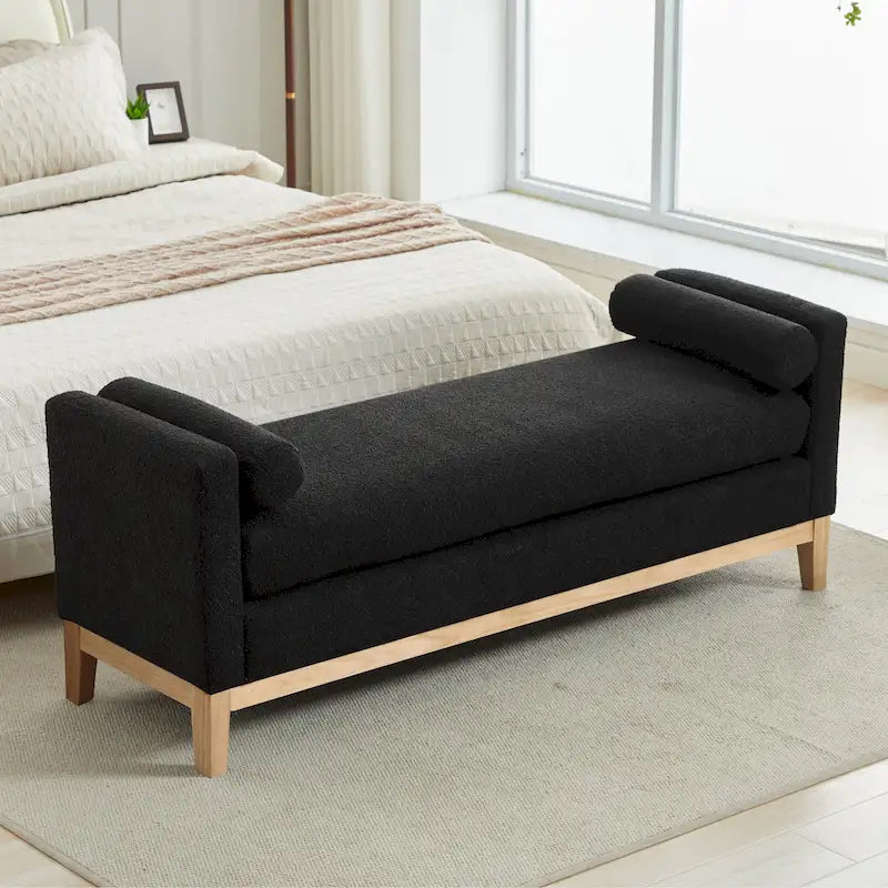 Banc de chambre avec coussins et pieds en bois massif pour le salon et l’entrée