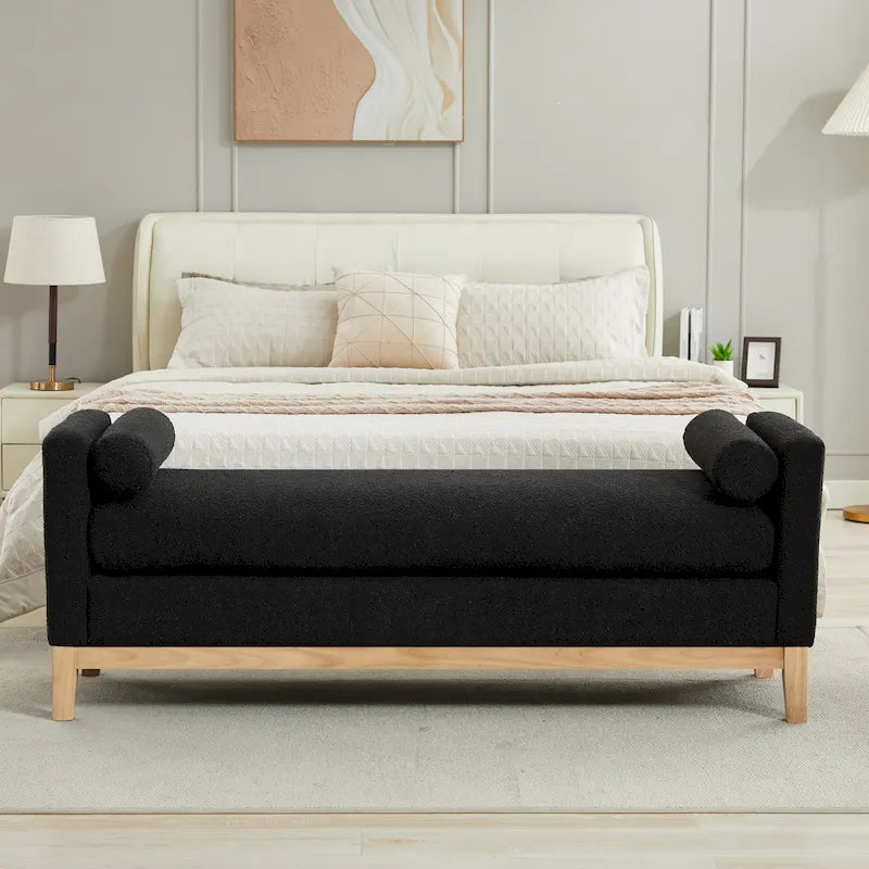 Banc de chambre avec coussins et pieds en bois massif pour le salon et l’entrée