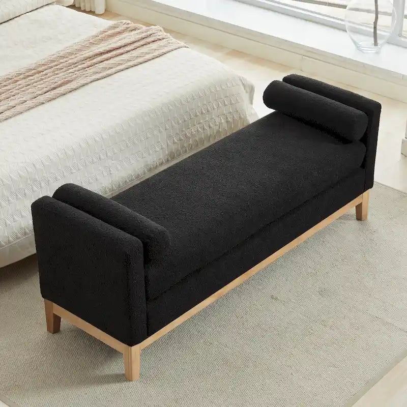 Banc de chambre avec coussins et pieds en bois massif pour le salon et l’entrée