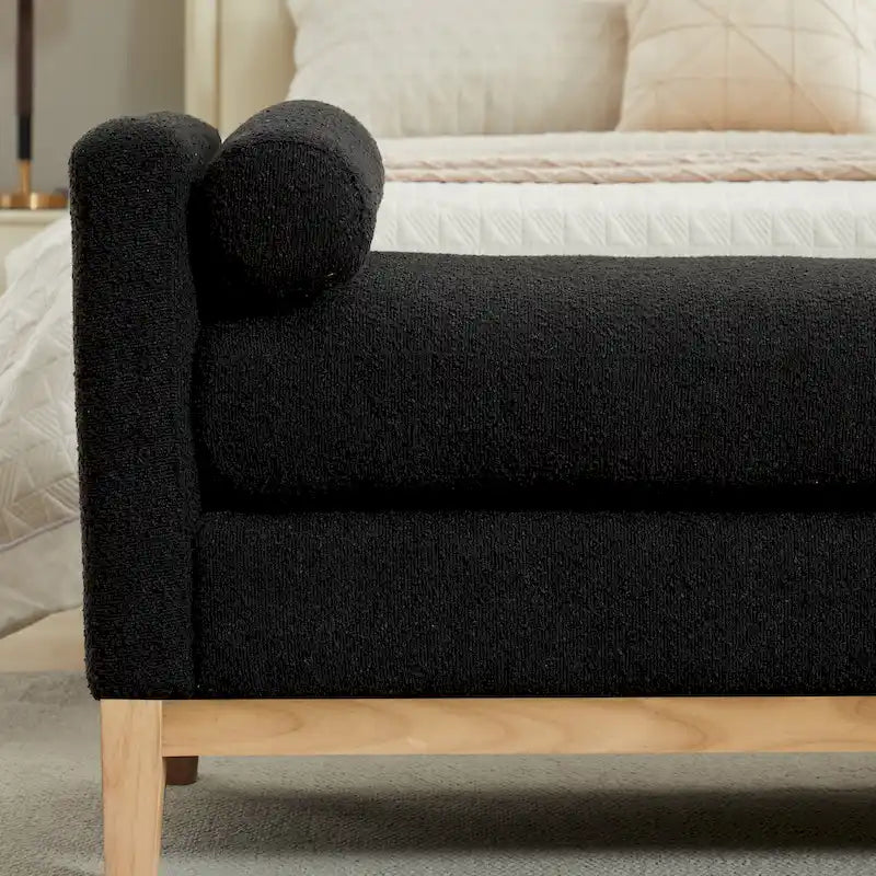 Banc de chambre avec coussins et pieds en bois massif pour le salon et l’entrée