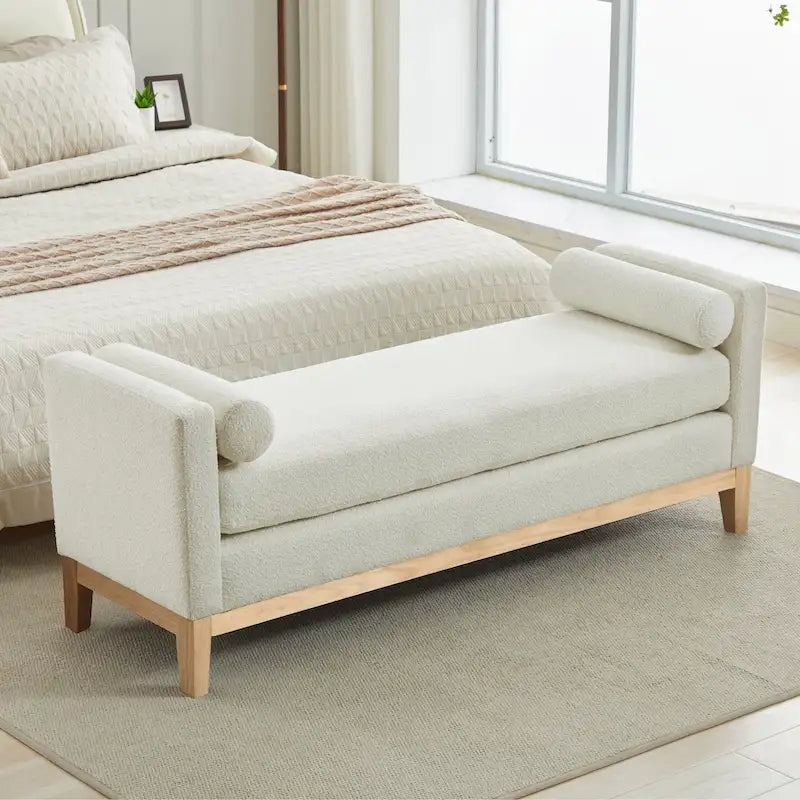 Banc de chambre avec coussins et pieds en bois massif pour le salon et l’entrée