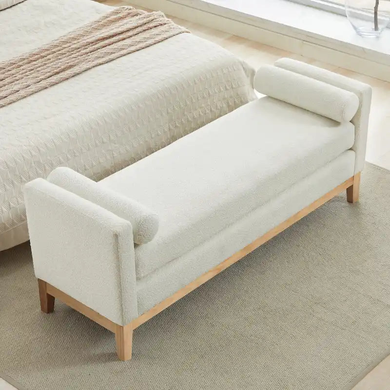 Banc de chambre avec coussins et pieds en bois massif pour le salon et l’entrée