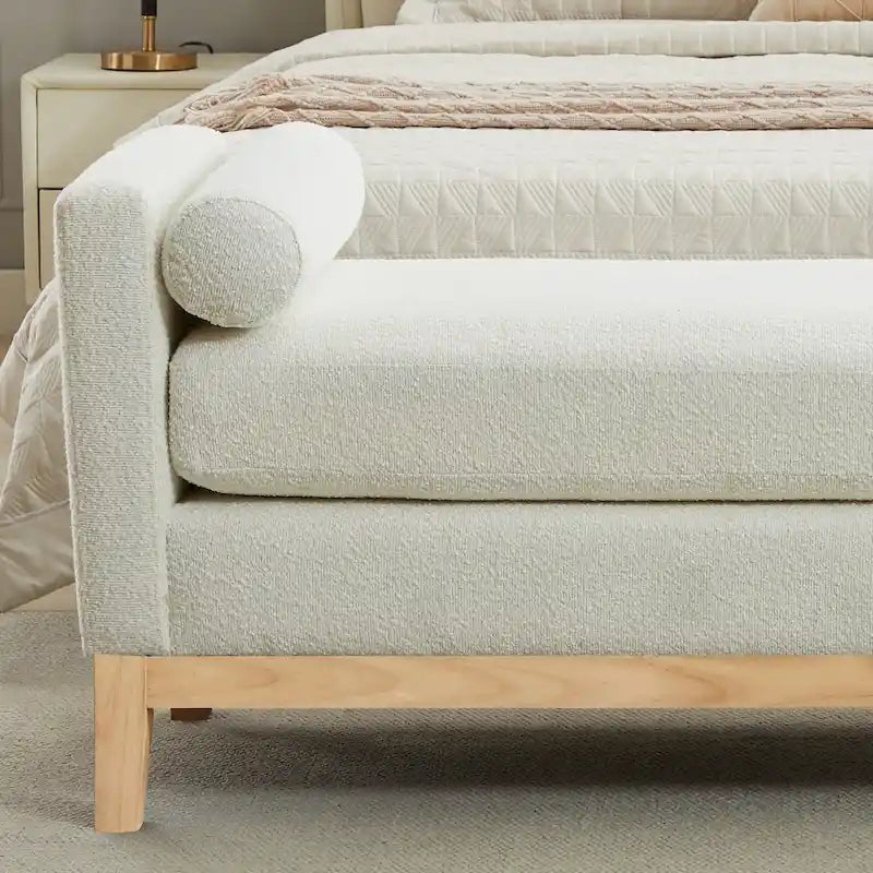 Banc de chambre avec coussins et pieds en bois massif pour le salon et l’entrée